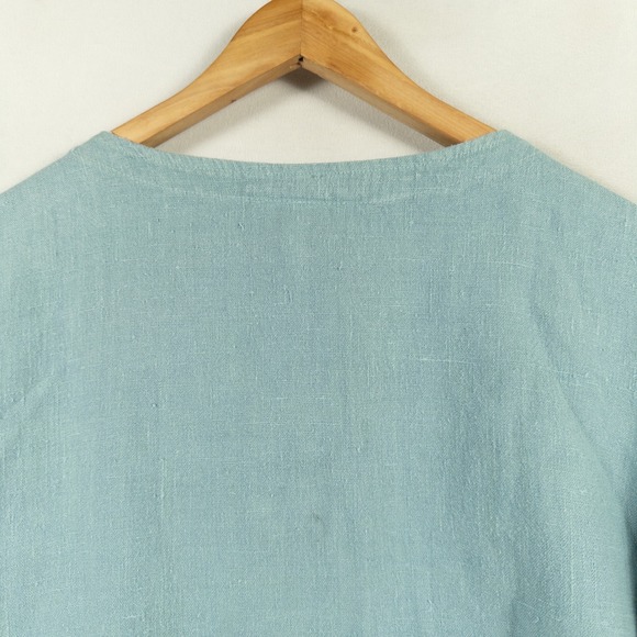 Cover Charge Shirt Womens One Size Blue Linen Button Up Patches Artsy Cottage - Picture 8 of 12